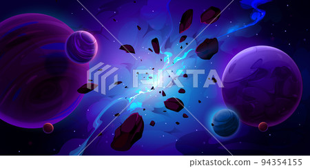 Outer space with alien planets and explosion 94354155