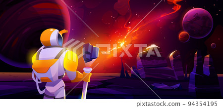 Astronaut on alien planet in far galaxy space 94354195