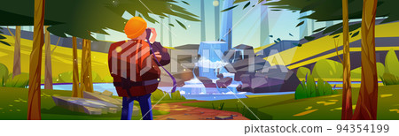 Traveler making picture on camera of landscape Traveler making picture on camera of landscape 94354199