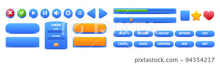 Glossy blue buttons and frames for game interface 94354217