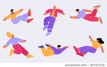 People floating, happy free characters flying set 94354330