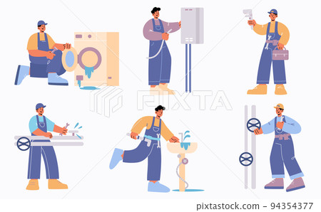 Plumber repairs water pipes, boiler, sink Plumber repairs water pipes, boiler, sink 94354377