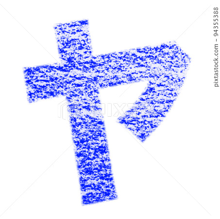 Katakana "Ya" drawn with crayons Blue background white with path Other colors / list ants 94355388