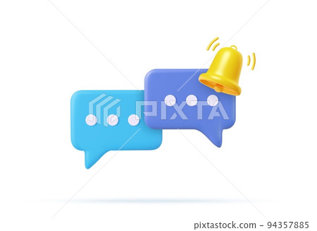 3d Notification bell on speech bubble with text 3d Notification bell on speech bubble with text 94357885