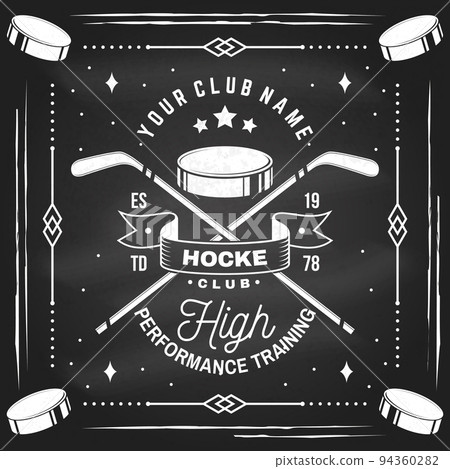Ice Hockey club logo, badge design on chalkboard. Concept for shirt or logo, print, stamp or tee. Winter sport. Vector illustration. Hockey championship. 94360282