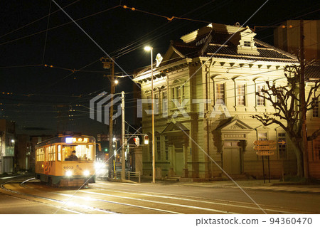 [夜拍] 有軌電車經過相馬株式會社大樓 94360470