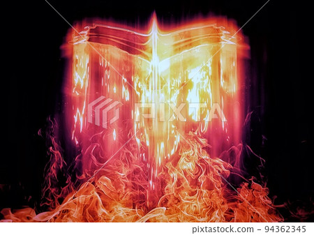 Illustration of a phoenix flying in the dark 94362345