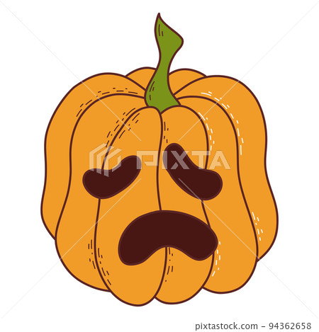 Cute pumpkin with funny face. Halloween element. Vector illustration in hand drawn style Cute pumpkin with funny face. Halloween element. Vector illustration in hand drawn style 94362658