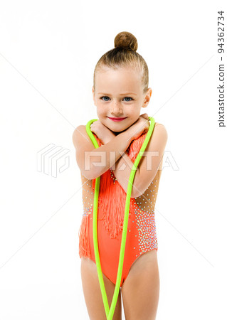 Portrait of gymnast little girl with rope Portrait of gymnast little girl with rope 94362734