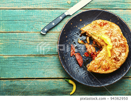 Sausage and chicken pie,copy space 94362950