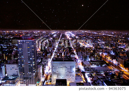 City night view with beautiful buildings in Hokkaido 94363075