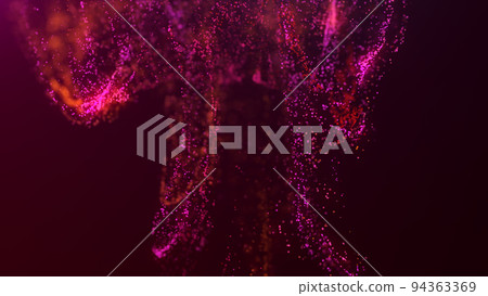 3D rendering of a multicolored, vibrant, abstract cloud of particles in space 94363369