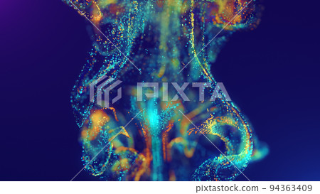3D rendering of a multicolored, vibrant, abstract cloud of particles in space 3D rendering of a multicolored, vibrant, abstract cloud of particles in space 94363409