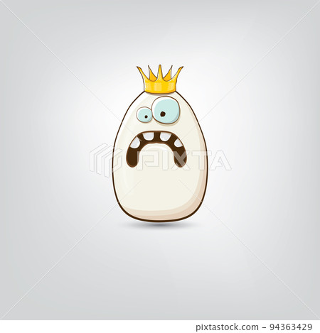 white egg king with crown cartoon characters isolated on grey background. My name is egg vector concept illustration. funky farm food or easter egg king character with eyes and mouth white egg king with crown cartoon characters isolated on grey background. My name is egg vector concept illustration. funky farm food or easter egg king character with eyes and mouth 94363429