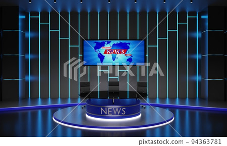 glass table and chairs on stand in the news news studio room.3d rendering. glass table and chairs on stand in the news news studio room.3d rendering. 94363781