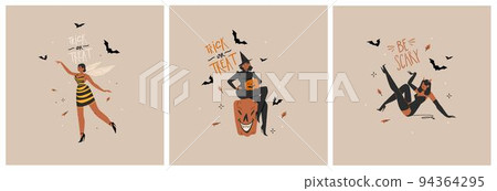 Hand drawn abstract vector graphic clipart illustrations,Halloween holiday costume party adult people characters collection set.Creepy Halloween design poster concept.Happy Halloween contemporary art. Hand drawn abstract vector graphic clipart illustrations,Halloween holiday costume party adult people characters collection set.Creepy Halloween design poster concept.Happy Halloween contemporary art. 94364295