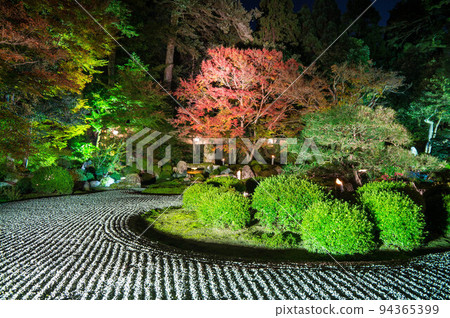 A dry landscape garden illuminated at Manshuin Monzeki at night in Kyoto 94365399
