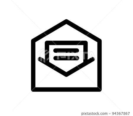Message envelope mail, pen and paper vector logo icon. Marketing sheet of paper with text. Read document online and digital communication. Business news and invitation Message envelope mail, pen and paper vector logo icon. Marketing sheet of paper with text. Read document online and digital communication. Business news and invitation 94367867