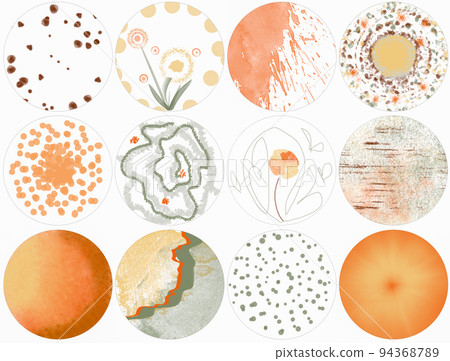 Highlights Covers. Minimalistic set of abstract patterns in a pastel palette. background image in a circle on a white background. 94368789