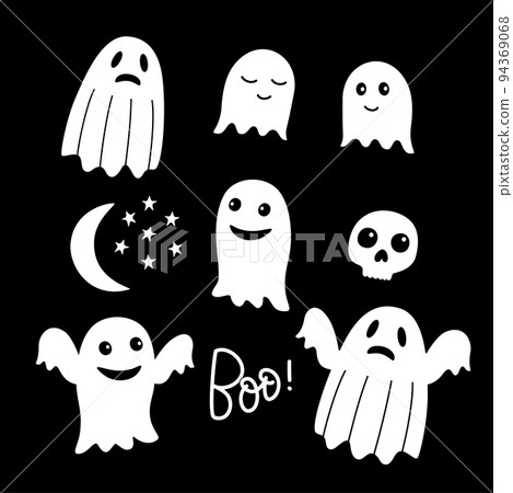 Halloween vector sticker pack with ghosts, skull and moon Halloween vector sticker pack with ghosts, skull and moon 94369068