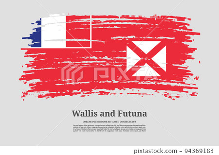 Wallis and Futuna flag with brush stroke effect and information text poster, vector 94369183