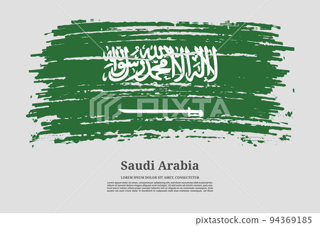 Saudi Arabia flag with brush stroke effect and information text poster, vector 94369185