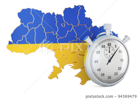 Ukrainian map with stopwatch, 3D rendering 94369479