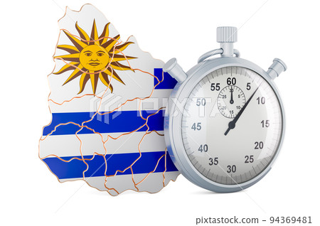Uruguayan map with stopwatch, 3D rendering 94369481