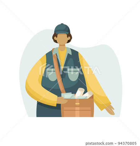 Vector illustration of a postman with a bag of letters and newspapers. Profession. Vector illustration of a postman with a bag of letters and newspapers. Profession. 94370805