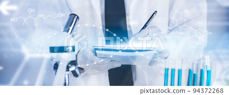 biochemical research scientist working with a microscope for the virus,Doctor man write a history of the experimental results in a , laboratory glassware containing chemical liquid for design. biochemical research scientist working with a microscope for the virus,Doctor man write a history of the experimental results in a , laboratory glassware containing chemical liquid for design. 94372268