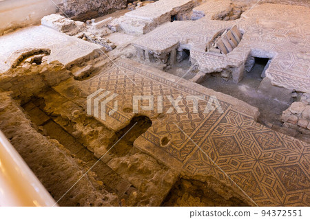 Archaeological excavation mosaics of a Roman house, Domus del Chirurgo. Rimini, Italy 94372551
