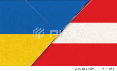 Flag of Ukraine and Austria. National symbols of Ukraine and Austria 94372563