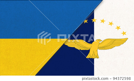 Flag of Ukraine and Azores - 3D illustration. Two Flag Together 94372598