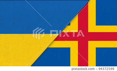 Flag of Ukraine and Azores - 3D illustration. Two Flag Together 94372599