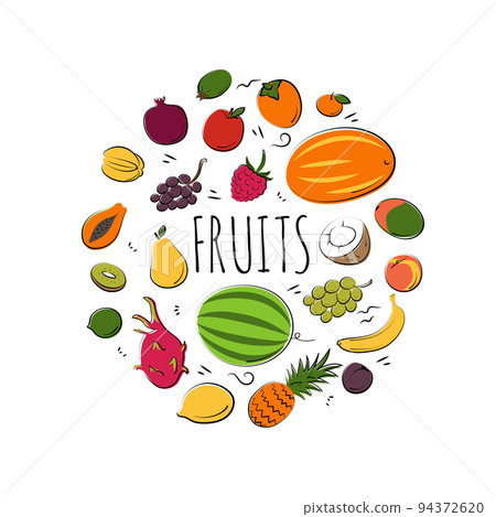 Fruits set. Vector flat illustration. Vegetarian concept Fruits set. Vector flat illustration. Vegetarian concept 94372620