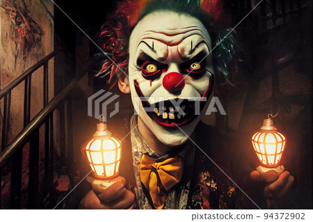 A portrait of an angry crazy clown from a horror film 94372902