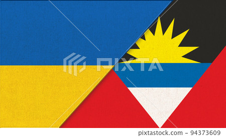 Flag of Ukraine and Antigua and Barbuda - 3D illustration. fabric surface Flag of Ukraine and Antigua and Barbuda - 3D illustration. fabric surface 94373609