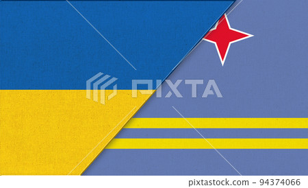 Flag of Ukraine and Aruba - 3D illustration. Aruba and Urkainian flags Flag of Ukraine and Aruba - 3D illustration. Aruba and Urkainian flags 94374066