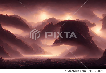 alien landscape, a panorama of a surface of another planet alien landscape, a panorama of a surface of another planet 94375073