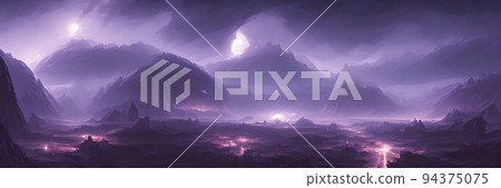 alien landscape, a panorama of a surface of another planet. Banner size 94375075