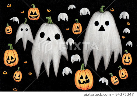 Cute Hand Drawn Halloween Cards and Pattern 94375347