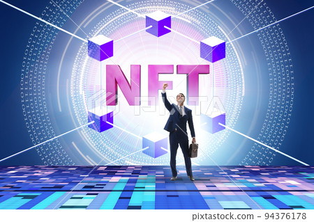 Businessman in NFT non fungible concept Businessman in NFT non fungible concept 94376178