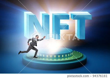 Businessman in NFT non fungible concept Businessman in NFT non fungible concept 94376181