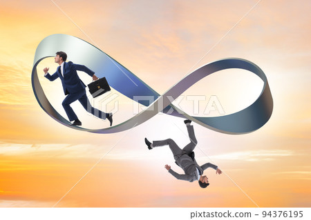 Businessman running on the endless loop Businessman running on the endless loop 94376195