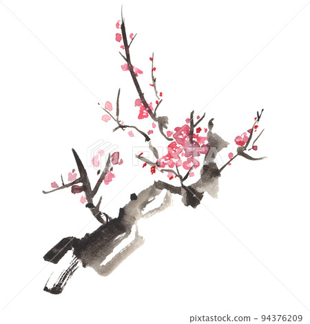水墨畫風梅樹插圖-插圖素材[94376209] - PIXTA圖庫