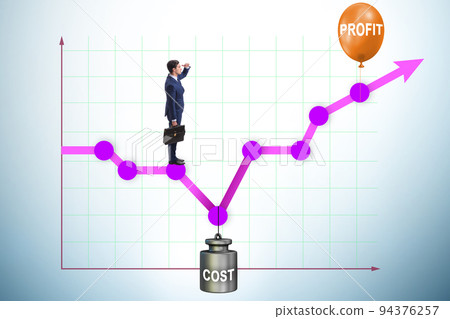 Chart with profit and cost and businessman Chart with profit and cost and businessman 94376257