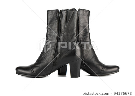 Pair of women's black autumn mid-heel ankle boots with a zip fastening. Pair of women's black autumn mid-heel ankle boots with a zip fastening. 94376678