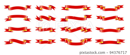 Red gold glossy ribbon set. Different shapes elegant retro label header decor. Shiny scroll silk tape design template. Luxury vintage golden text frame satin banner. Premium metallic paper rolled band Red gold glossy ribbon set. Different shapes elegant retro label header decor. Shiny scroll silk tape design template. Luxury vintage golden text frame satin banner. Premium metallic paper rolled band 94376717