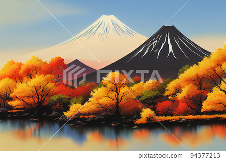 Mt, Fuji with fall colors in Japan, anime style Mt, Fuji with fall colors in Japan, anime style 94377213