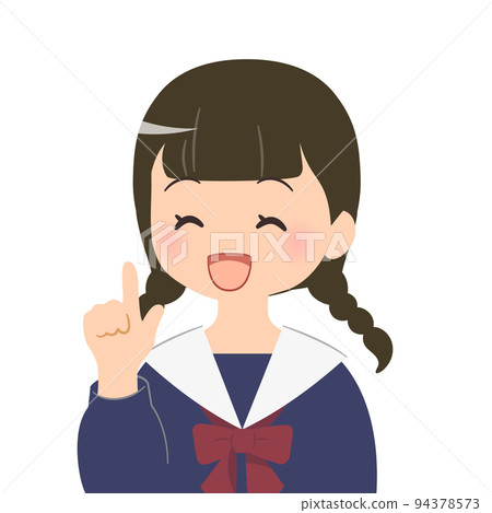 Bust-up illustration of a female student who raises her index finger Bust-up illustration of a female student who raises her index finger 94378573
